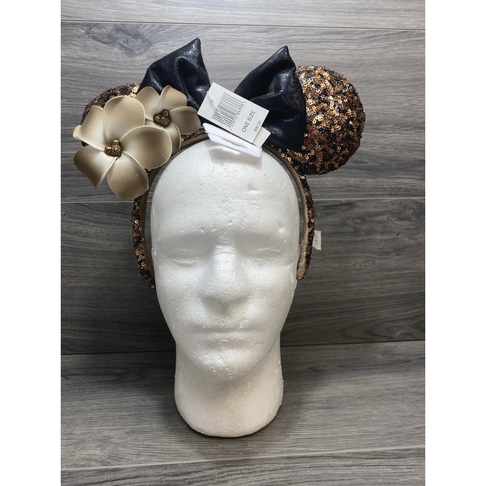 Disney Parks Aulani Hawaii Flower Minnie Black Copper Plumeria Ears Headband